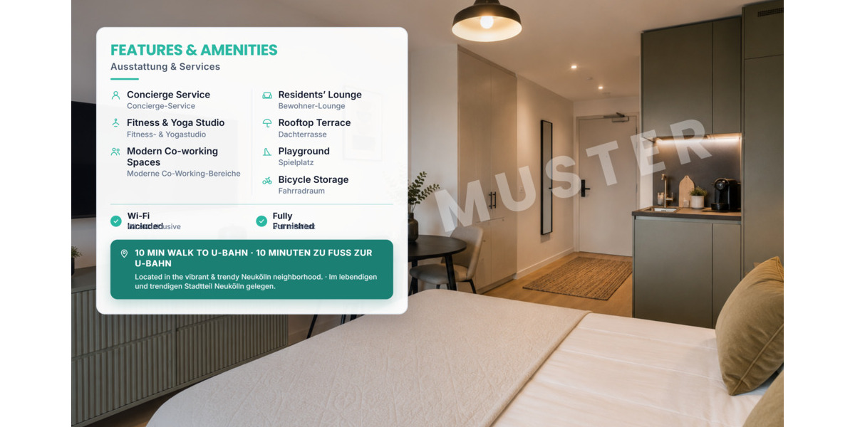 Etagenwohnung Berlin Neukölln - 1 Zimmer, 29 m&sup2;, 961&euro; | Angebot:27313719